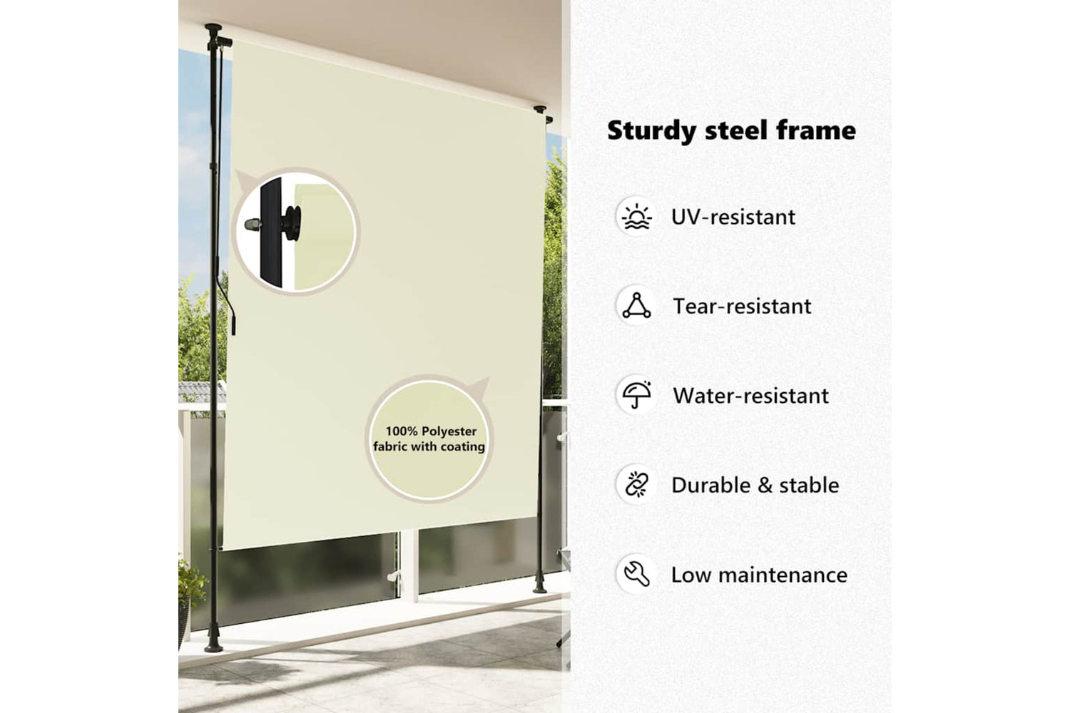 Vidaxl Outdoor Roller Blind 150x270 Cm Cream-8