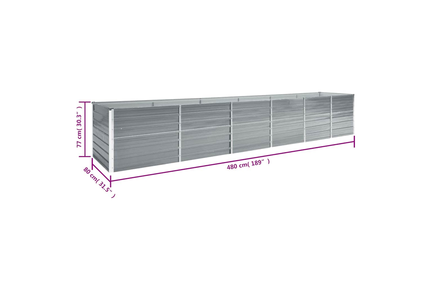 vidaXL 47068 Garden Raised Bed Galvanised Steel 480x80x77cm Grey-8