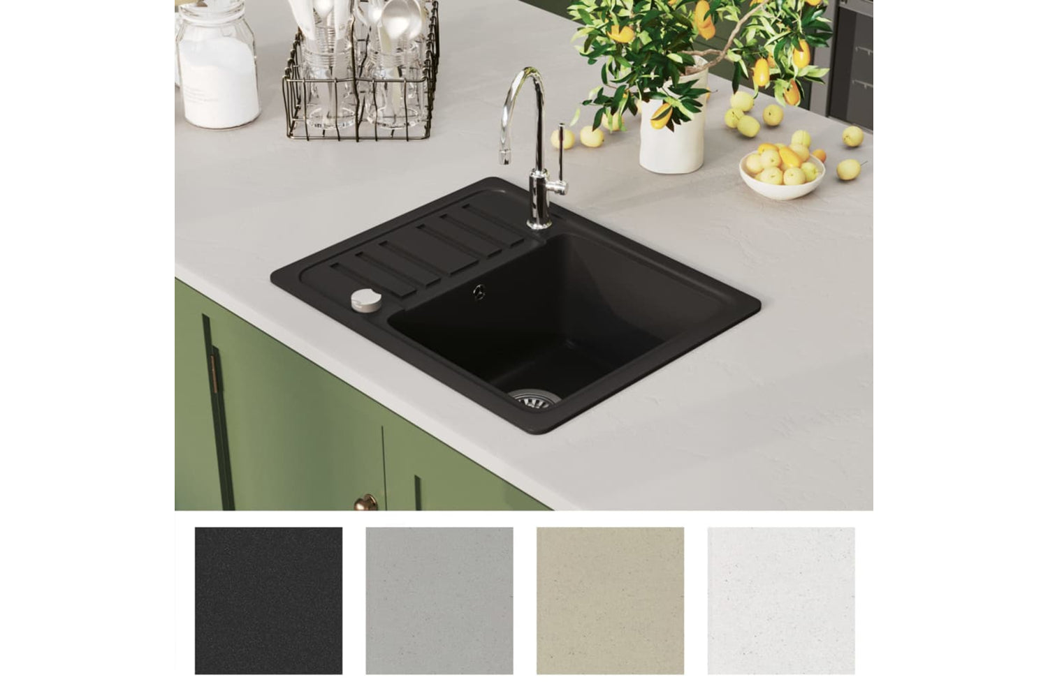 Vidaxl Granite Kitchen Sink Single Basin Black-5