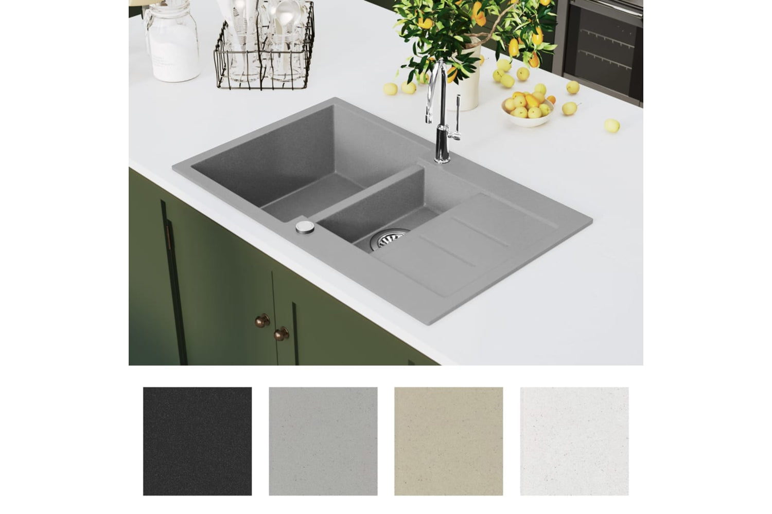 Vidaxl 142951 Granite Kitchen Sink Double Basin Grey-5