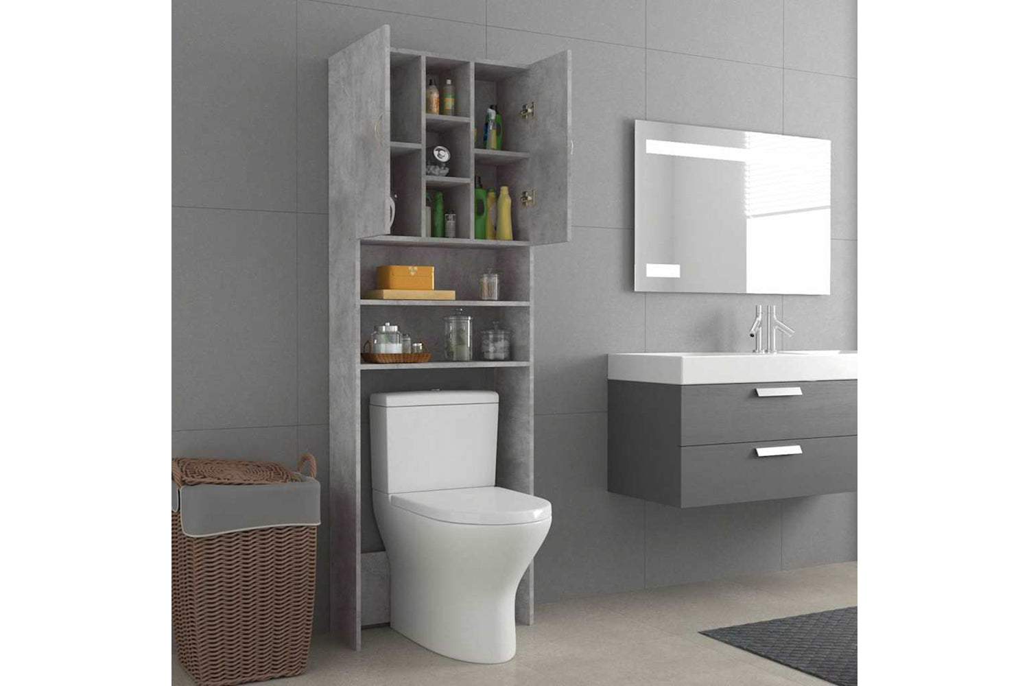 Vidaxl 808426 Washing Machine Cabinet Concrete Grey 64x25.5x190 Cm-7