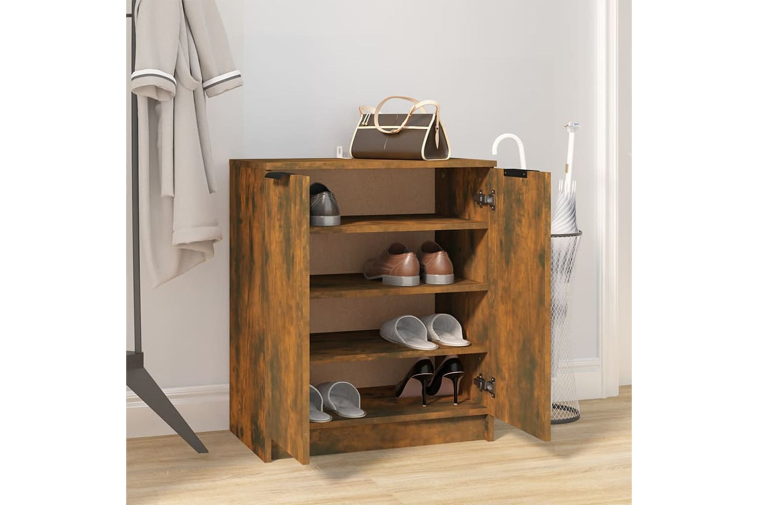 vidaXL 817102 Shoe Cabinet Smoked Oak 59x35x70cm Engineered Wood-5
