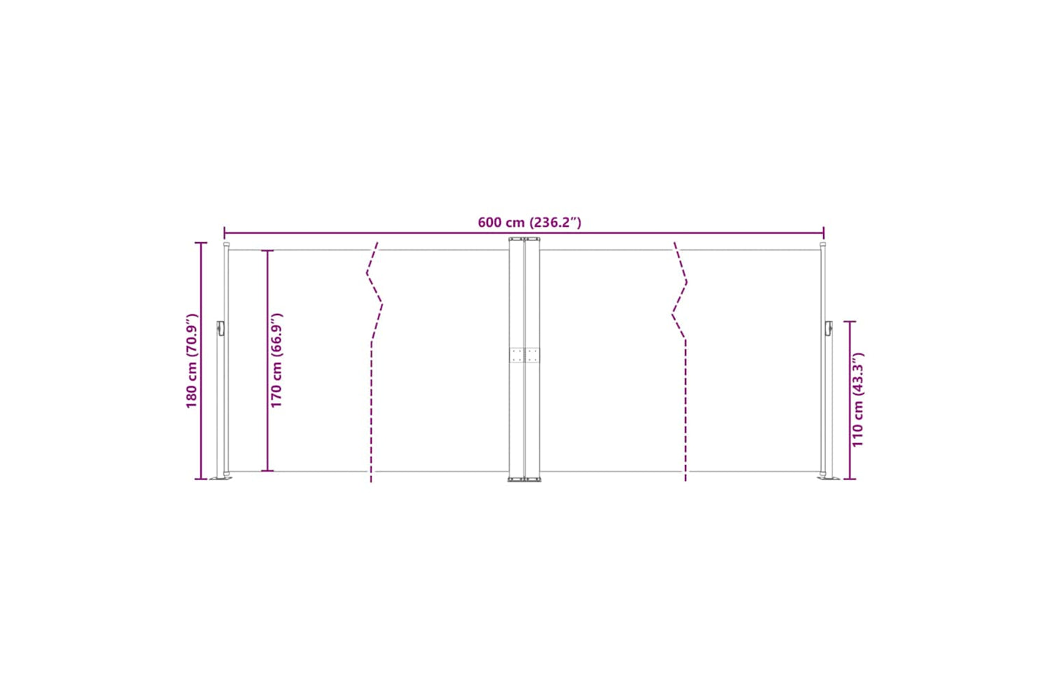 vidaXL 318003 Retractable Side Awning Brown 180x600cm-8
