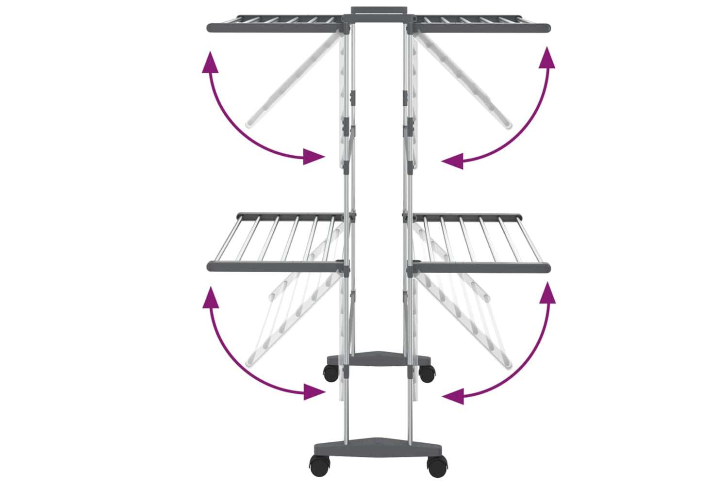 vidaXL 344377 2-tier Laundry Drying Rack With Wheels Silver 60x70x106cm-4