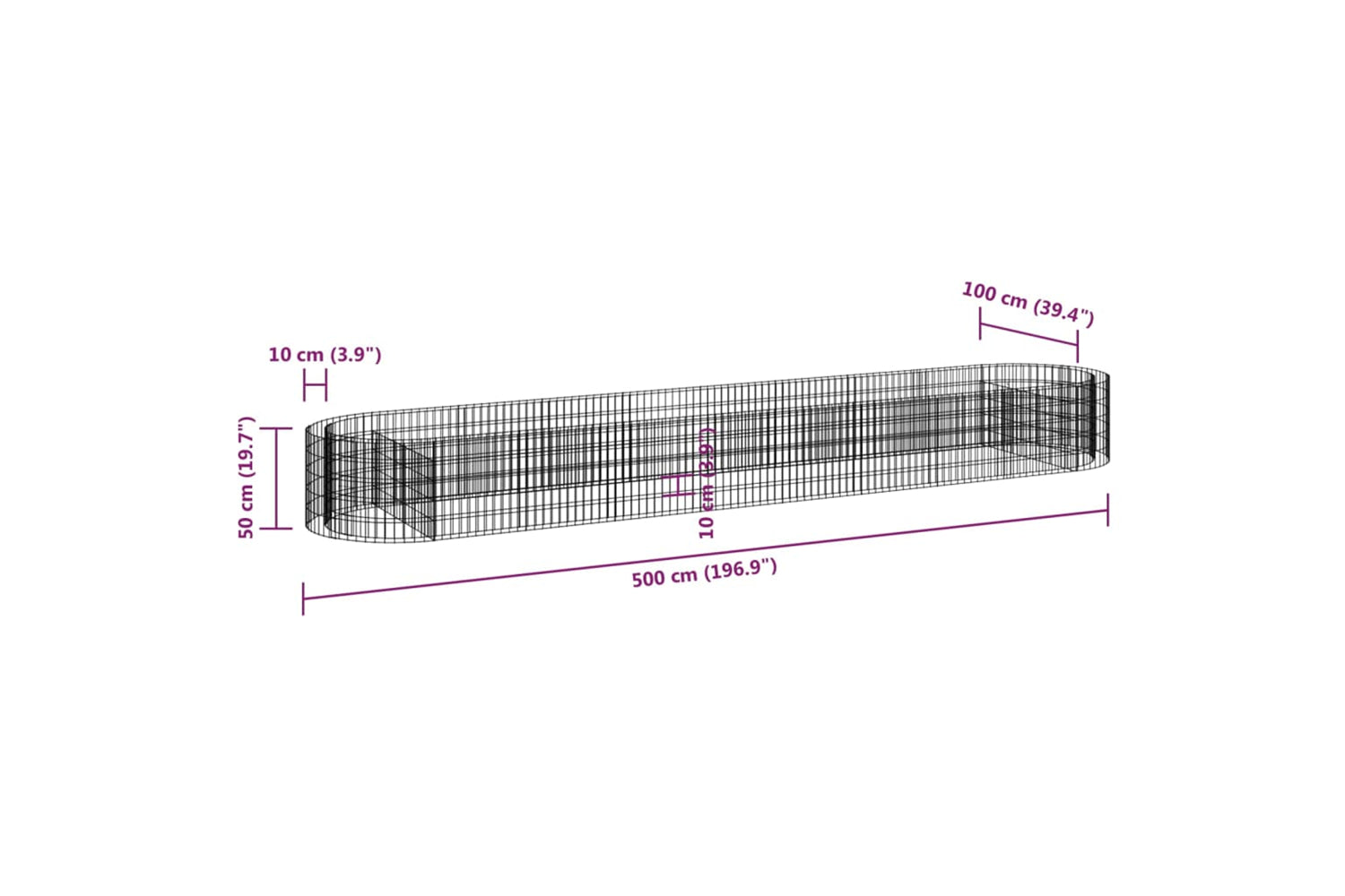 vidaXL 152043 Gabion Raised Bed Galvanised Iron 500x100x50cm-7