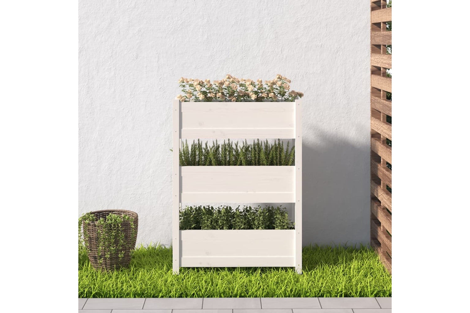 vidaXL 823935 Planter White 77x25x104.5cm Solid Wood Pine-2