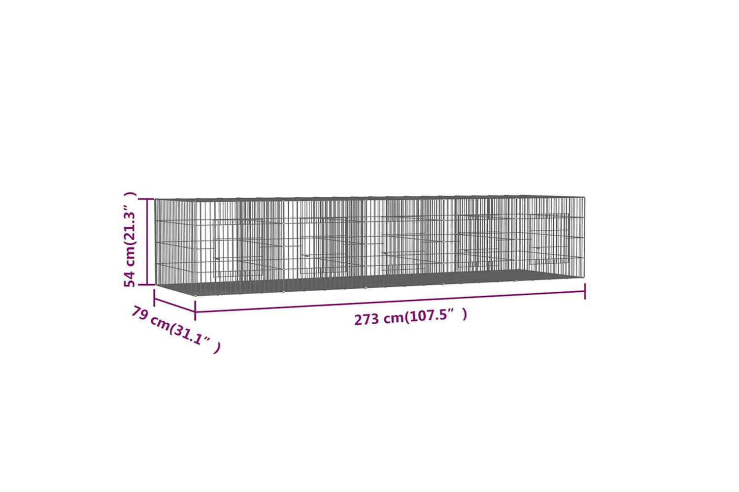 vidaXL 171571 5-panel Rabbit Cage 273x79x54cm Galvanised Iron-6
