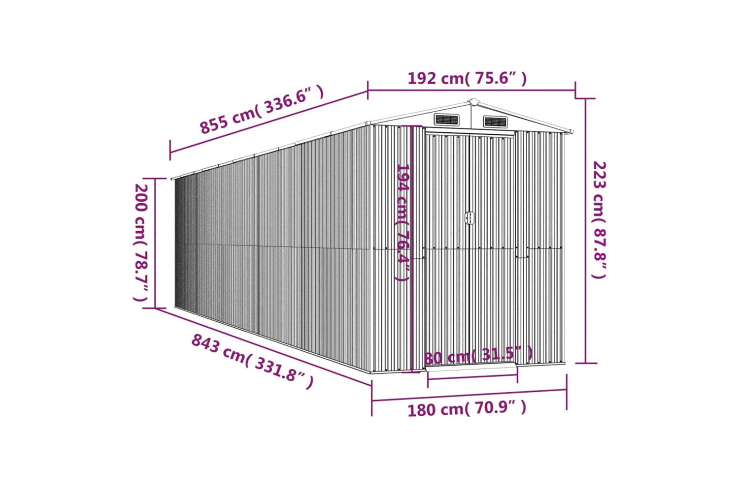 Vidaxl Garden Shed Light Grey 192x855x223 Cm Galvanised Steel-7