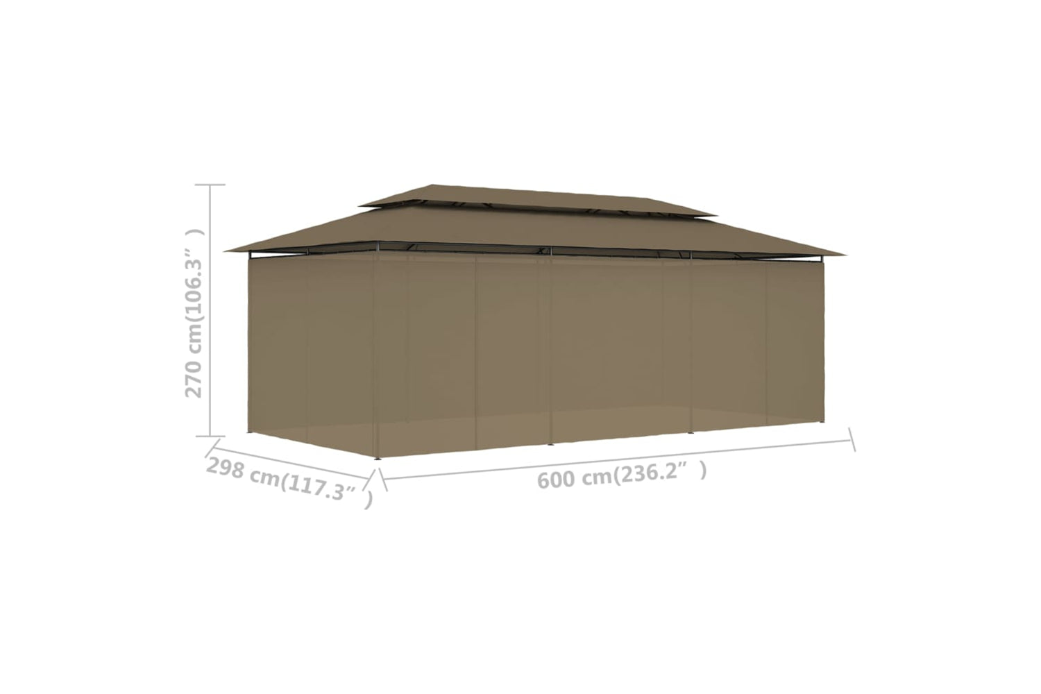 vidaXL 312247 Gazebo With Curtains 600x298x270cm Taupe 180 G/mÂ²-9