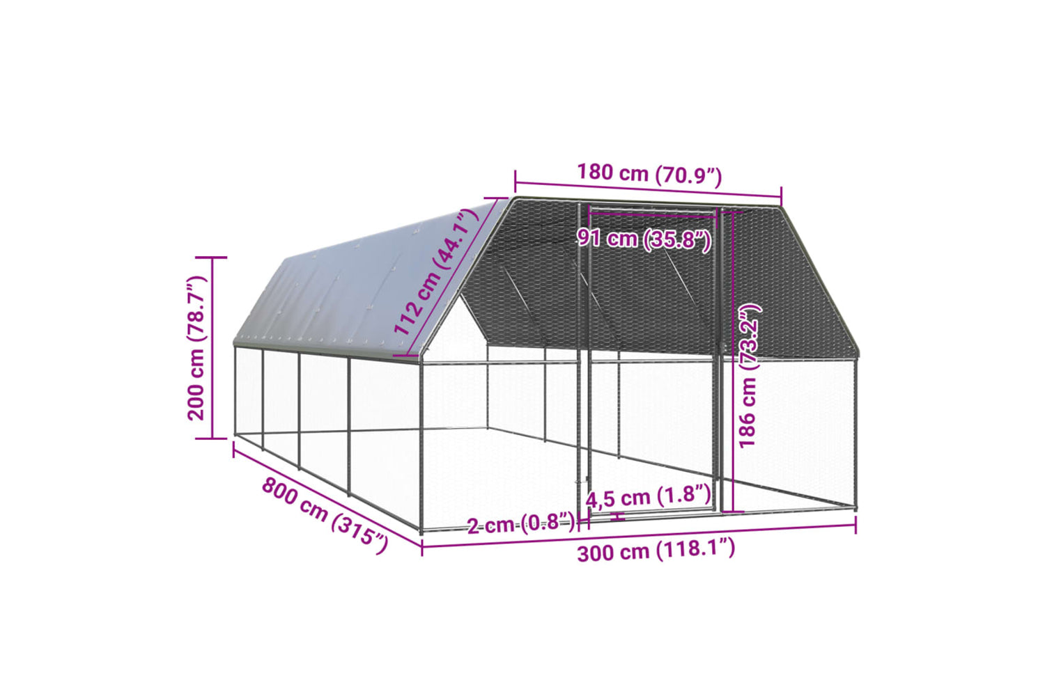 Vidaxl 3154378 Outdoor Chicken Cage 3x8x2 M Galvanised Steel-5
