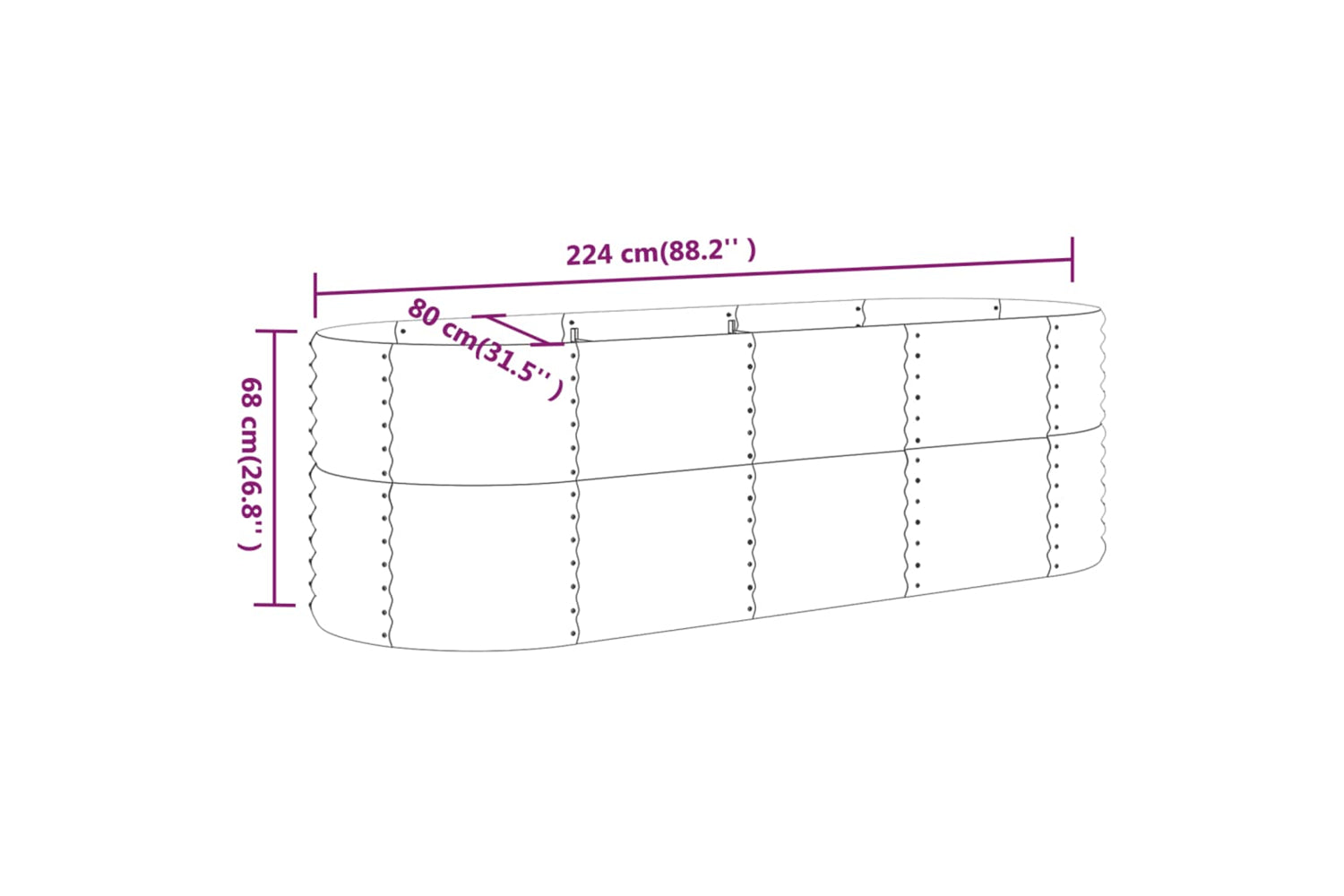 vidaXL 318957 Garden Raised Bed Powder-coated Steel 224x80x68cm Silver-5