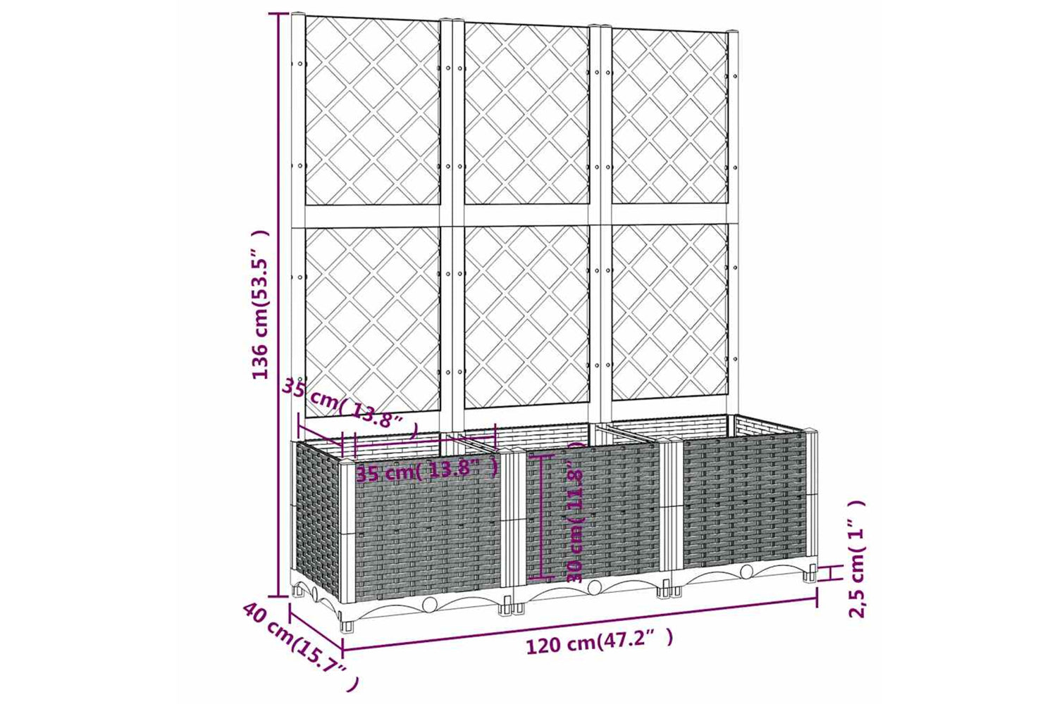 vidaXL Garden Planter With Trellis Dark Grey 120x40x136cm Pp-7