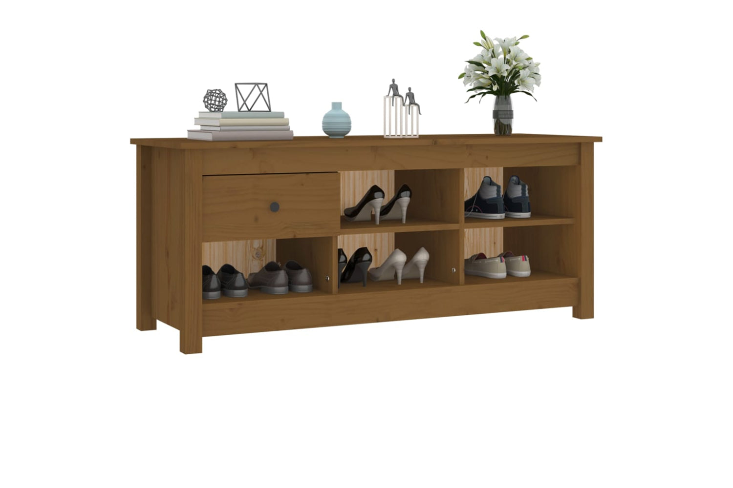vidaXL 814597 Shoe Cabinet Honey Brown 110x38x45.5cm Solid Wood Pine-6