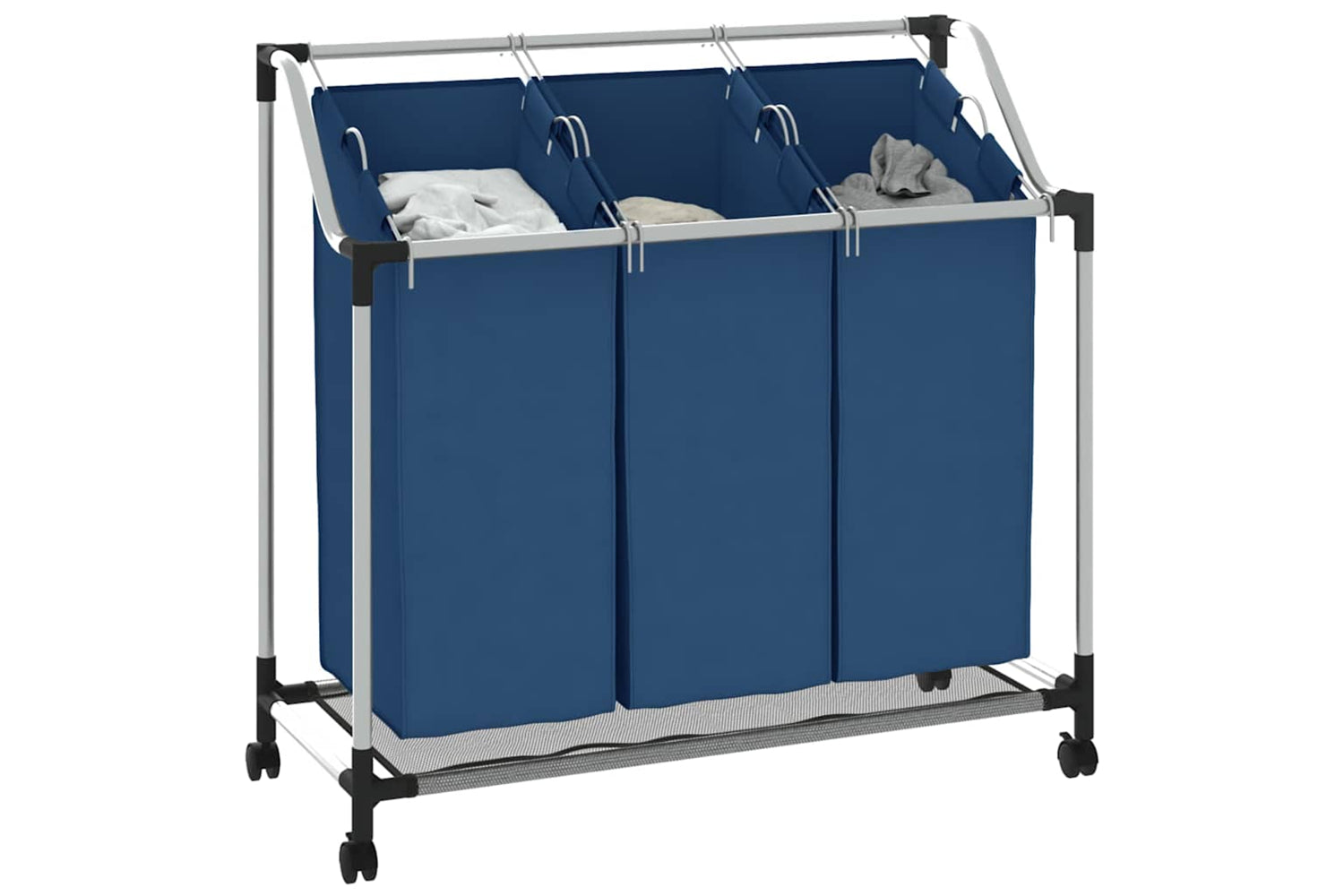 Vidaxl 288331 Laundry Sorter With 3 Bags Blue Steel-3