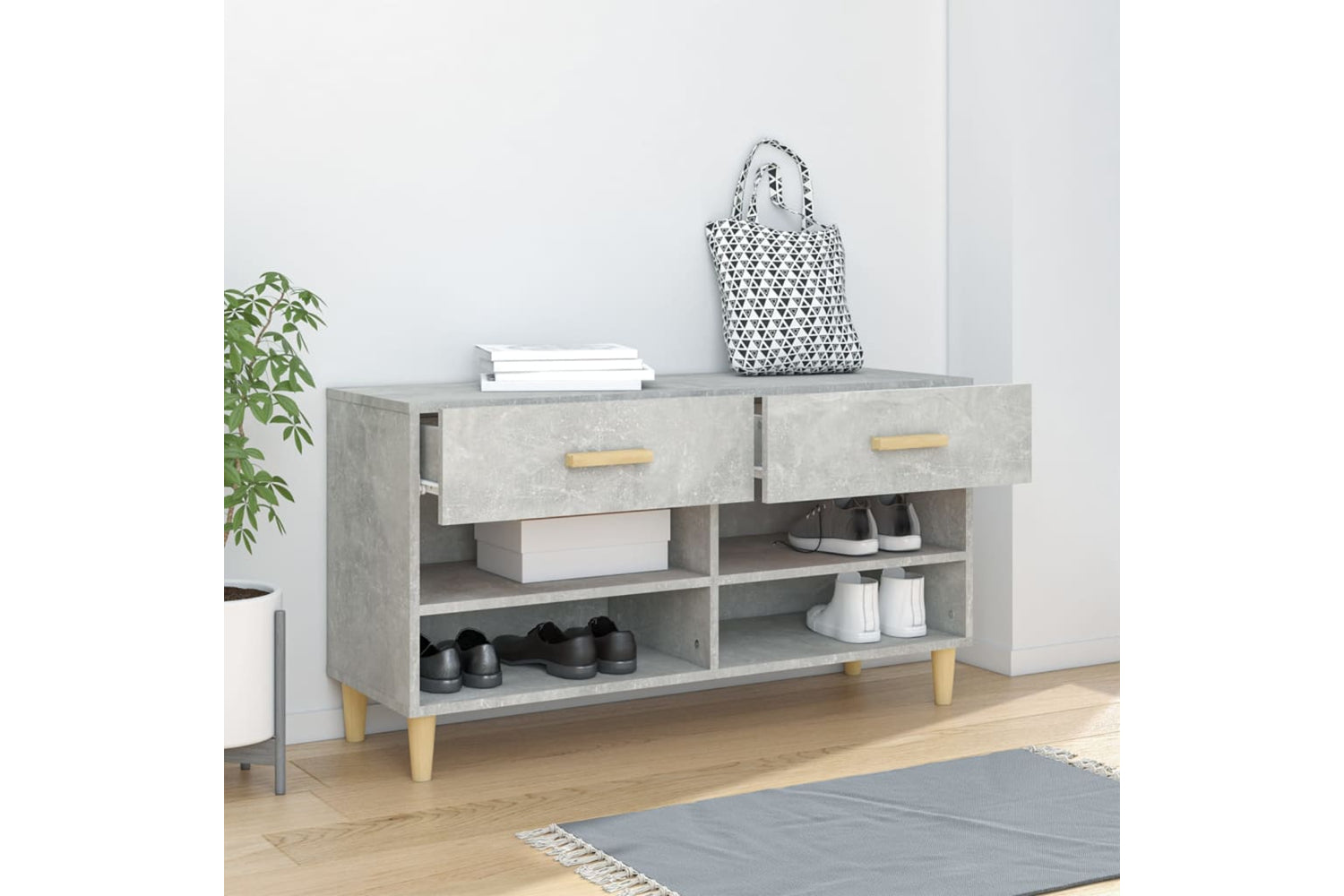 vidaXL 812820 Shoe Cabinet Concrete Grey 102x35x55cm Engineered Wood-2