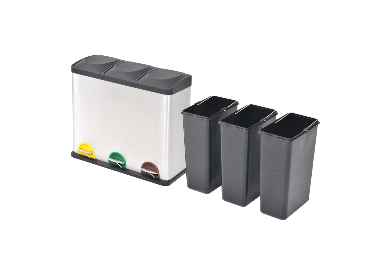 Vidaxl 50602 Recycling Pedal Bin Garbage Trash Bin Stainless Steel 54 L-2