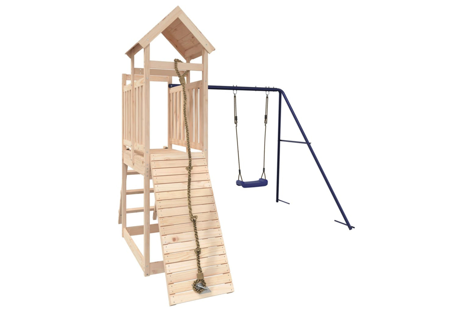 Vidaxl 3155870 Playhouse With Swing Climbing Wall Solid Wood Pine-3