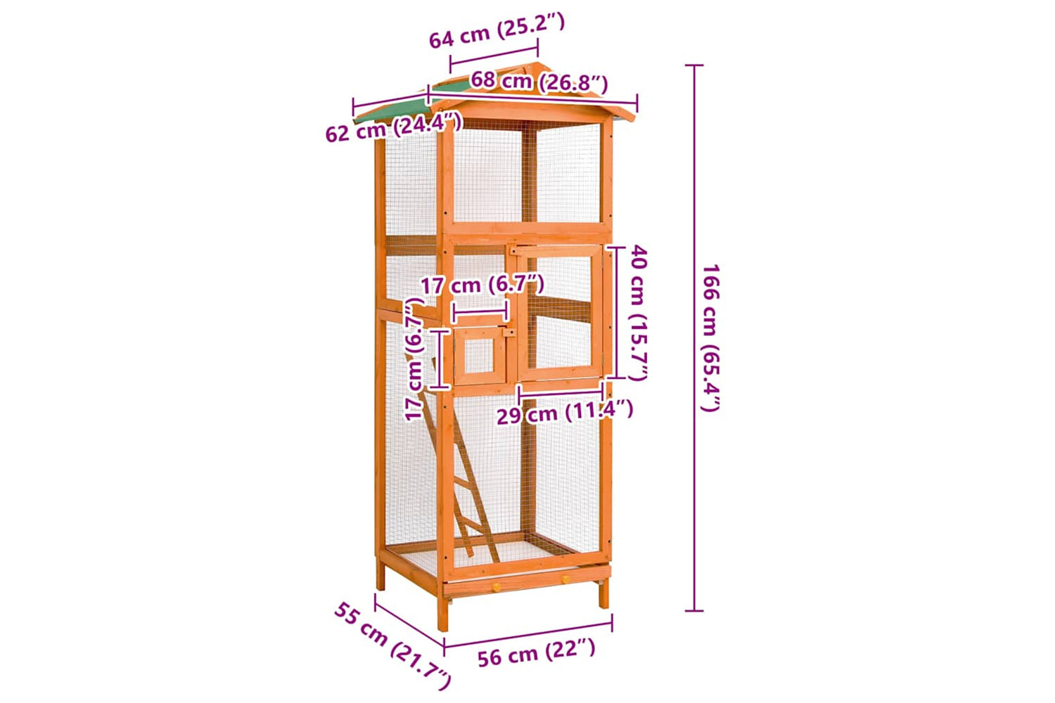 vidaXL 171457 Bird Cage 68x62x166cm Solid Firwood-8