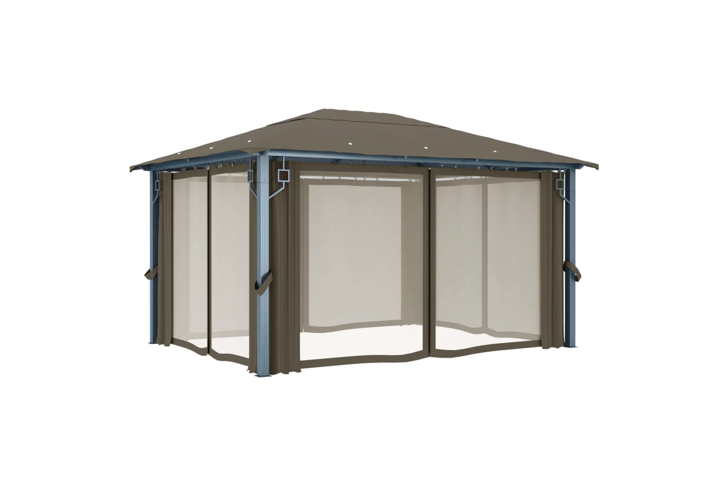 Vidaxl 3070337 Gazebo With Curtain&led String Lights 4x3 M Taupe Aluminium-6