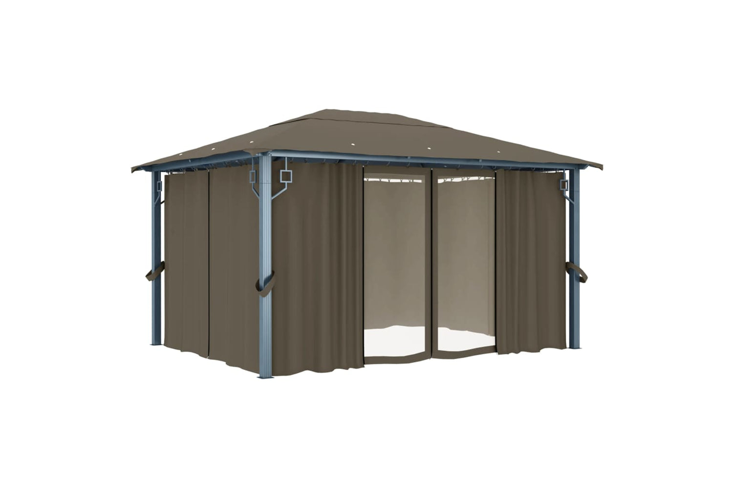 Vidaxl 3070337 Gazebo With Curtain&led String Lights 4x3 M Taupe Aluminium-4