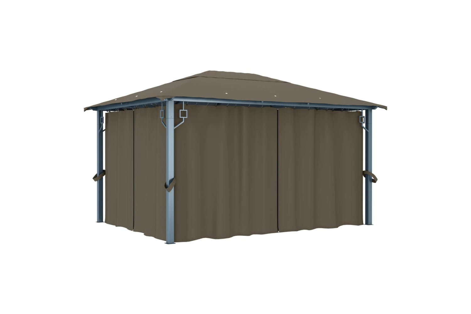 Vidaxl 3070337 Gazebo With Curtain&led String Lights 4x3 M Taupe Aluminium-2