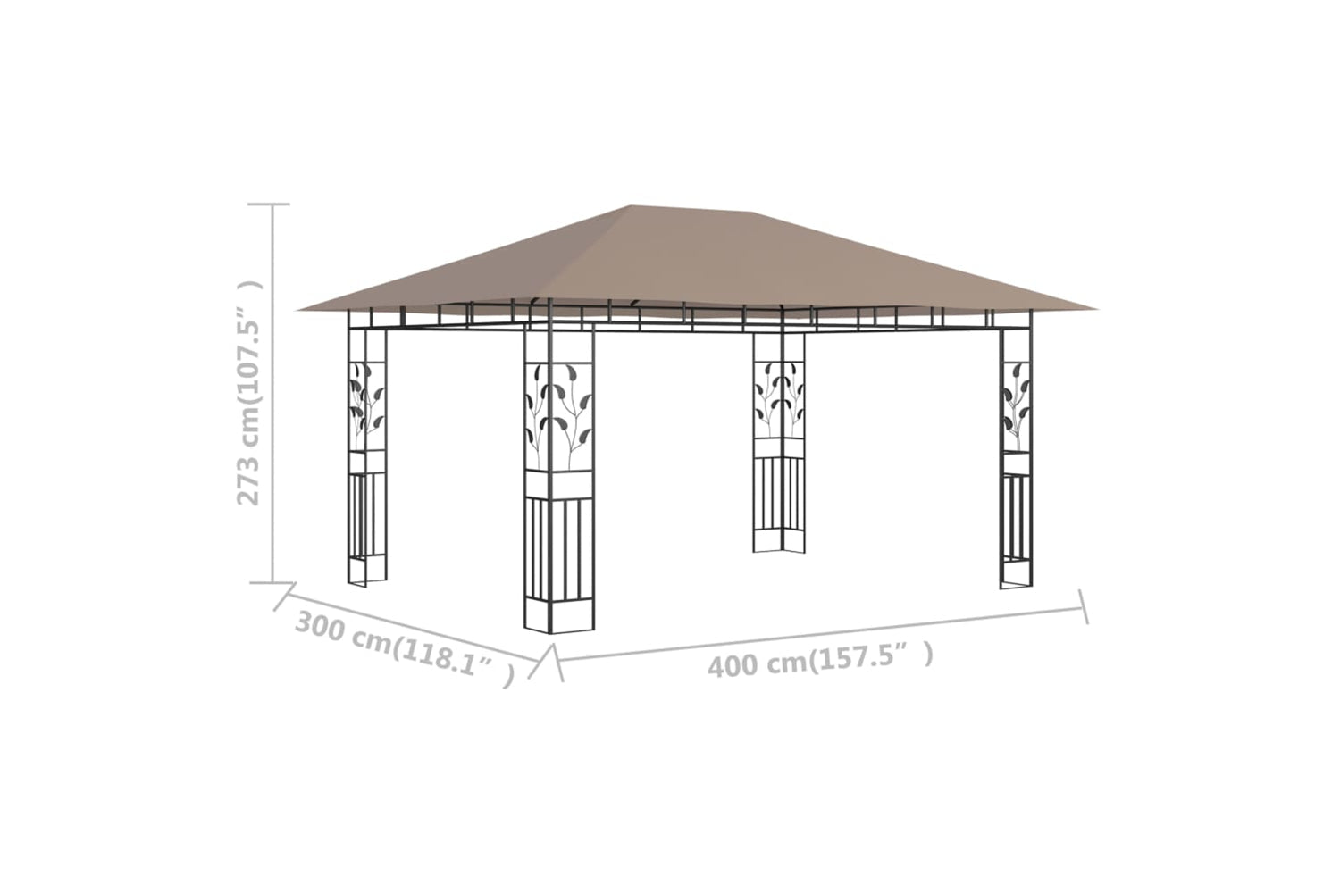 Vidaxl 312252 Gazebo With Mosquito Net 4x3x2.73 M Taupe 180 G/mâ²-6