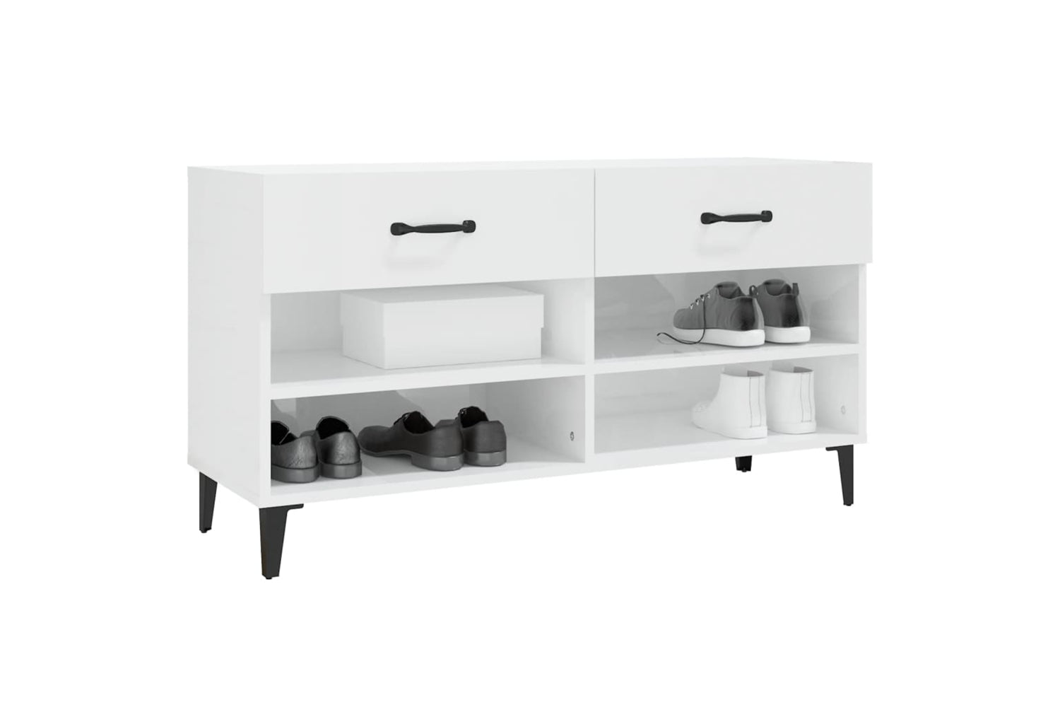 vidaXL 812831 Shoe Cabinet High Gloss White 102x35x55cm Engineered Wood-3