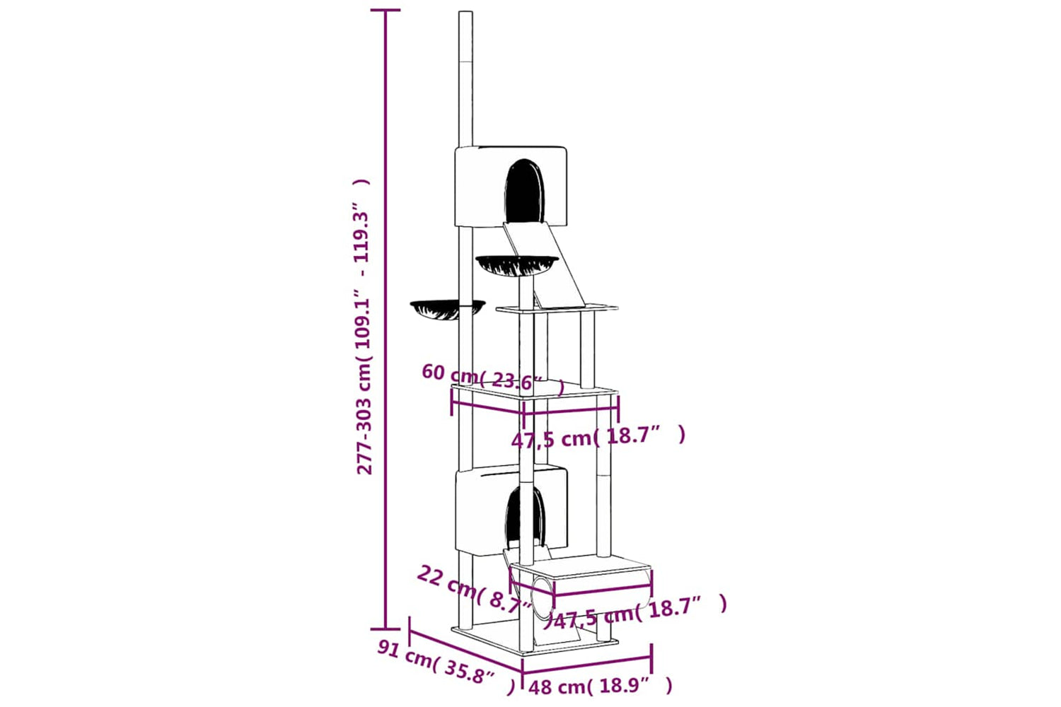 vidaXL 171614 Floor To Ceiling Cat Tree Dark Grey 277-303cm-8