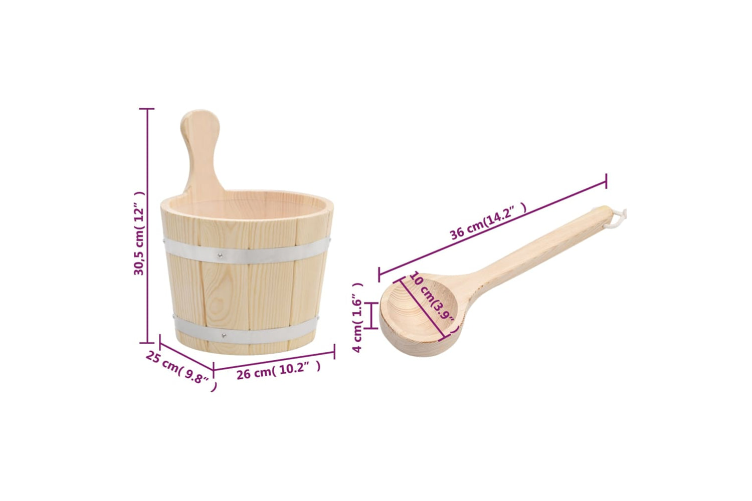 Vidaxl 51692 Sauna Bucket And Ladle Set Solid Wood Pine-8
