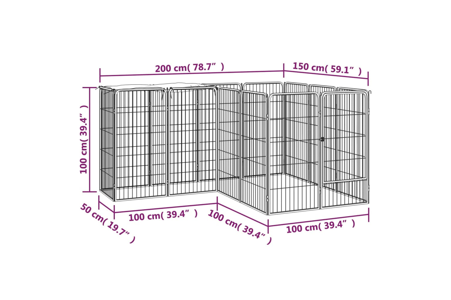 vidaXL 3115949 14-panel Dog Playpen Black 50x100cm Powder-coated Steel-6