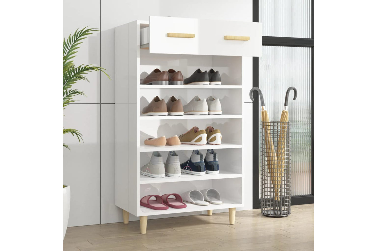 vidaXL 812786 Shoe Cabinet High Gloss White 60x35x105cm Engineered Wood-2