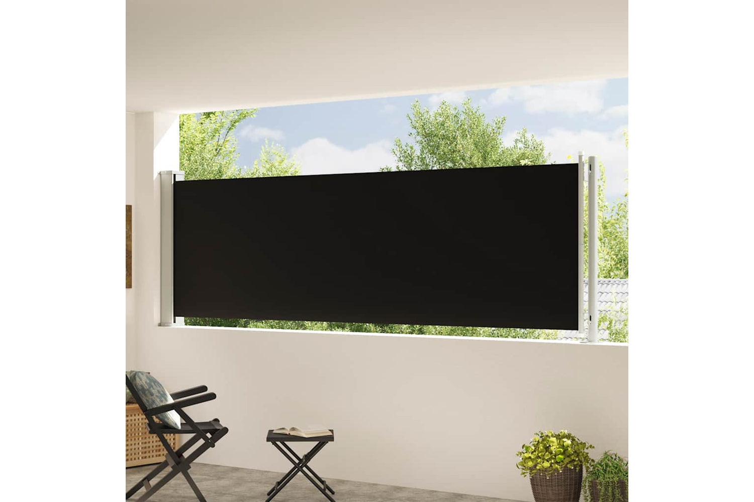 vidaXL 317946 Patio Retractable Side Awning 117x600cm Black-2
