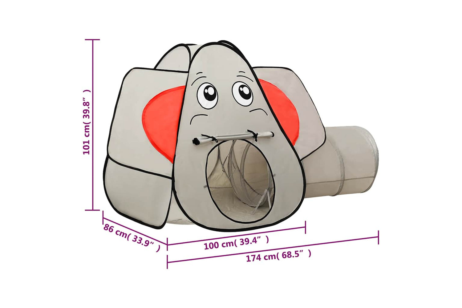 Vidaxl Elephant Children Play Tent Grey 174x86x101 Cm-9