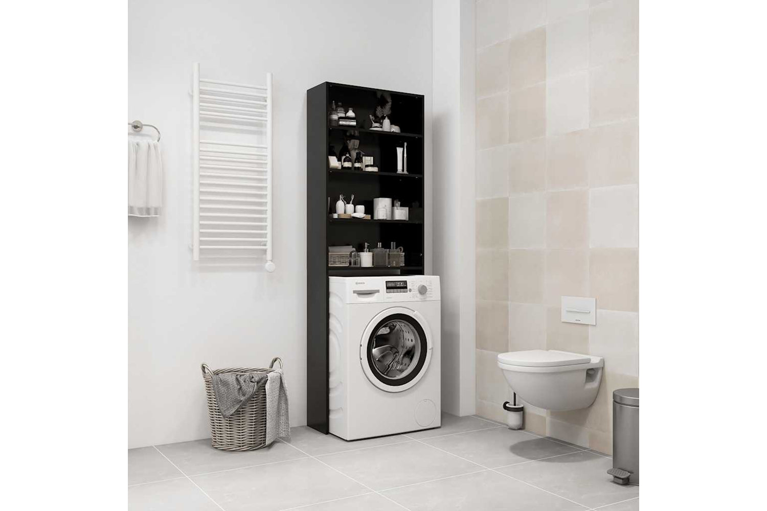vidaXL 808405 Washing Machine Cabinet Black 64x24x190cm-2
