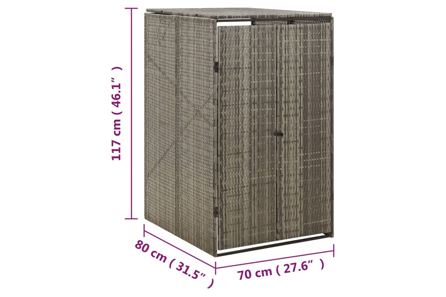 vidaXL 319864 Single Wheelie Bin Shed Grey 70x80x117cm Poly Rattan-7