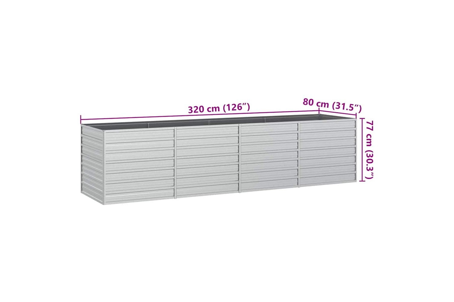 Vidaxl Garden Raised Bed 320x80x77 Cm Galvanized Steel Silver-6