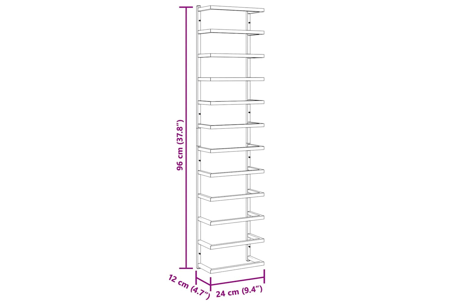 vidaXL 336125 Towel Rack Black 24x12x96cm Steel-7