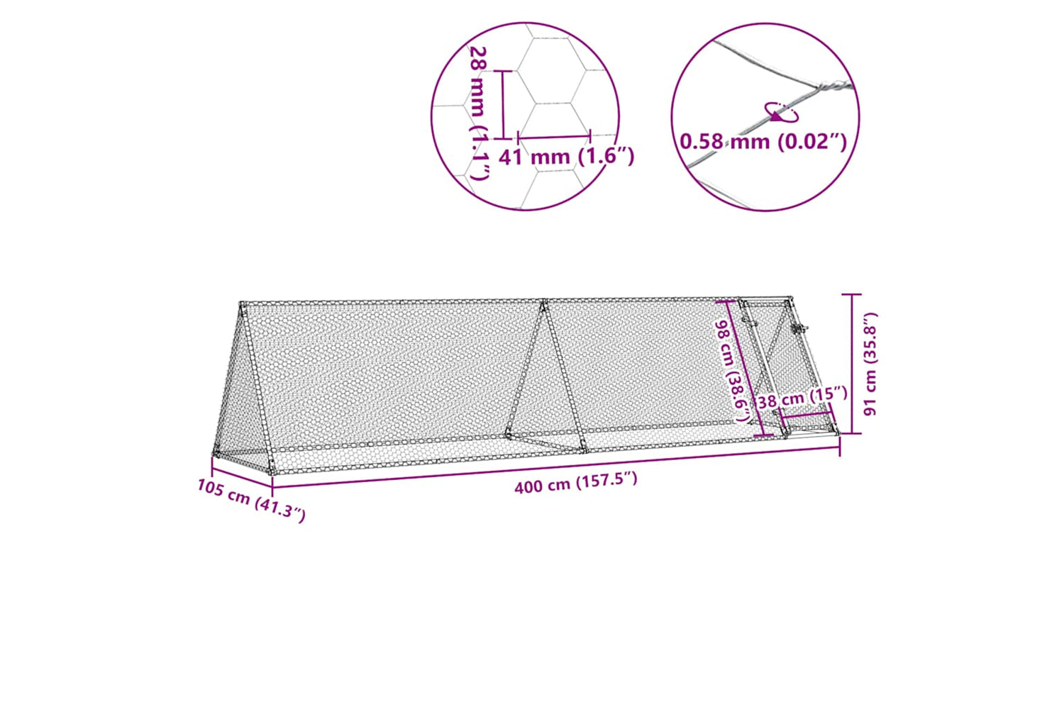 Vidaxl Chicken Cage Silver 400x105x91 Cm Galvanised Steel-8