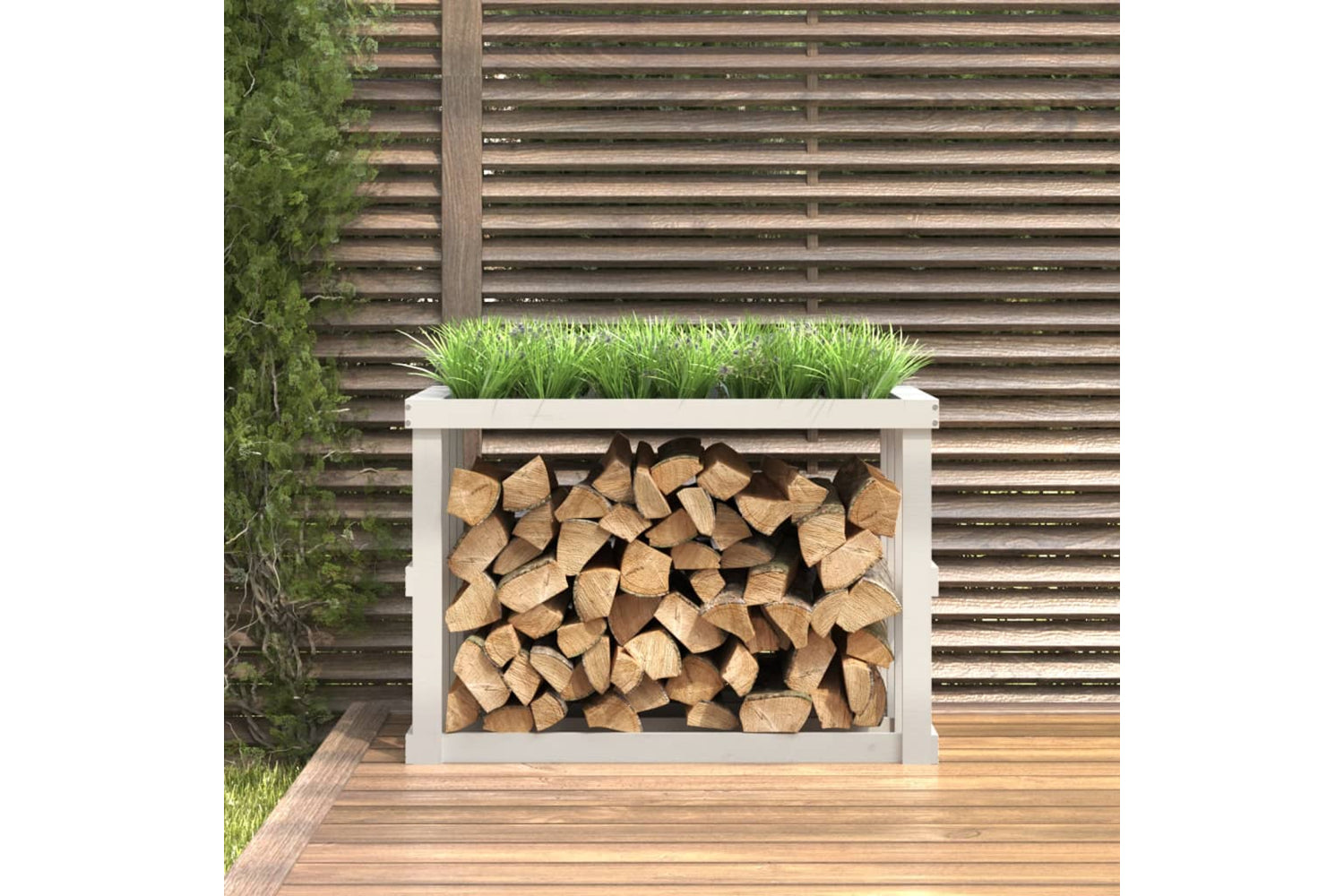 vidaXL 822632 Outdoor Log Holder White 108x52x74cm Solid Wood Pine-2