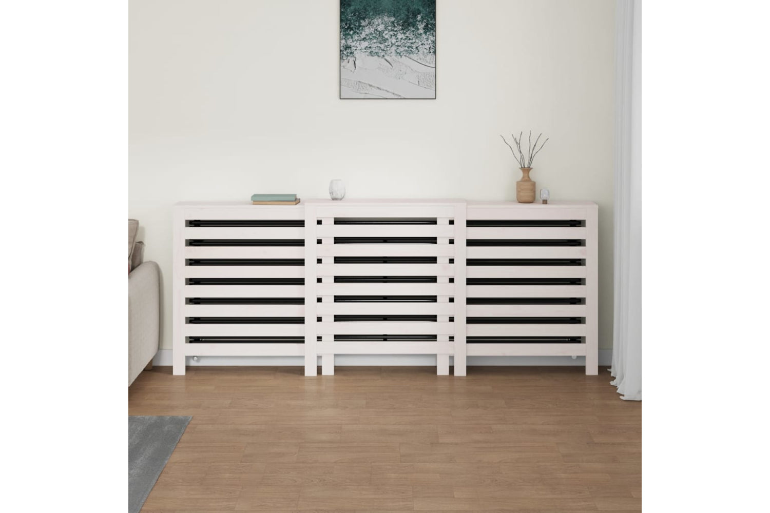 vidaXL 822612 Radiator Cover White 210x21x85cm Solid Wood Pine-2