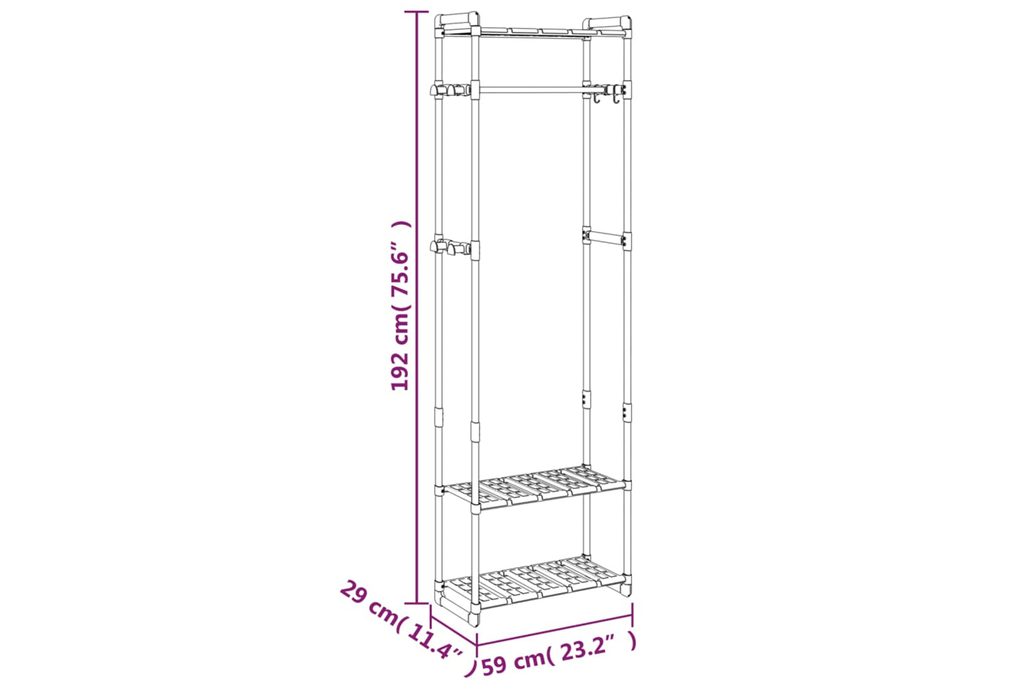 vidaXL 344385 3-tier Clothes Rack Silver 59x29x192cm Aluminium-6
