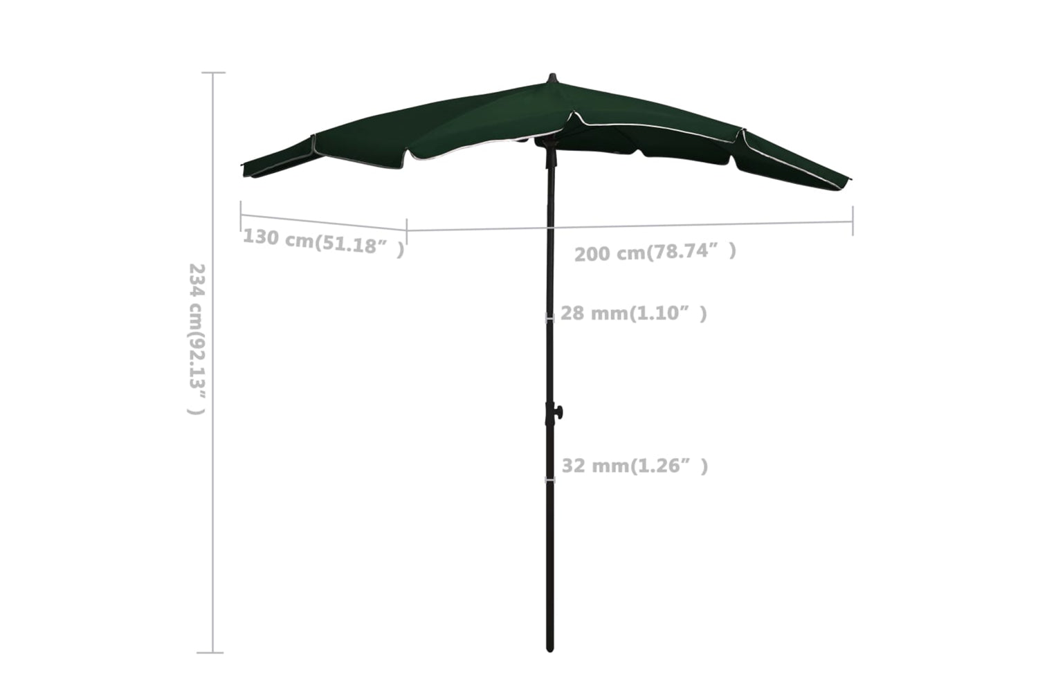 vidaXL 315552 Garden Parasol With Pole 200x130cm Green-6