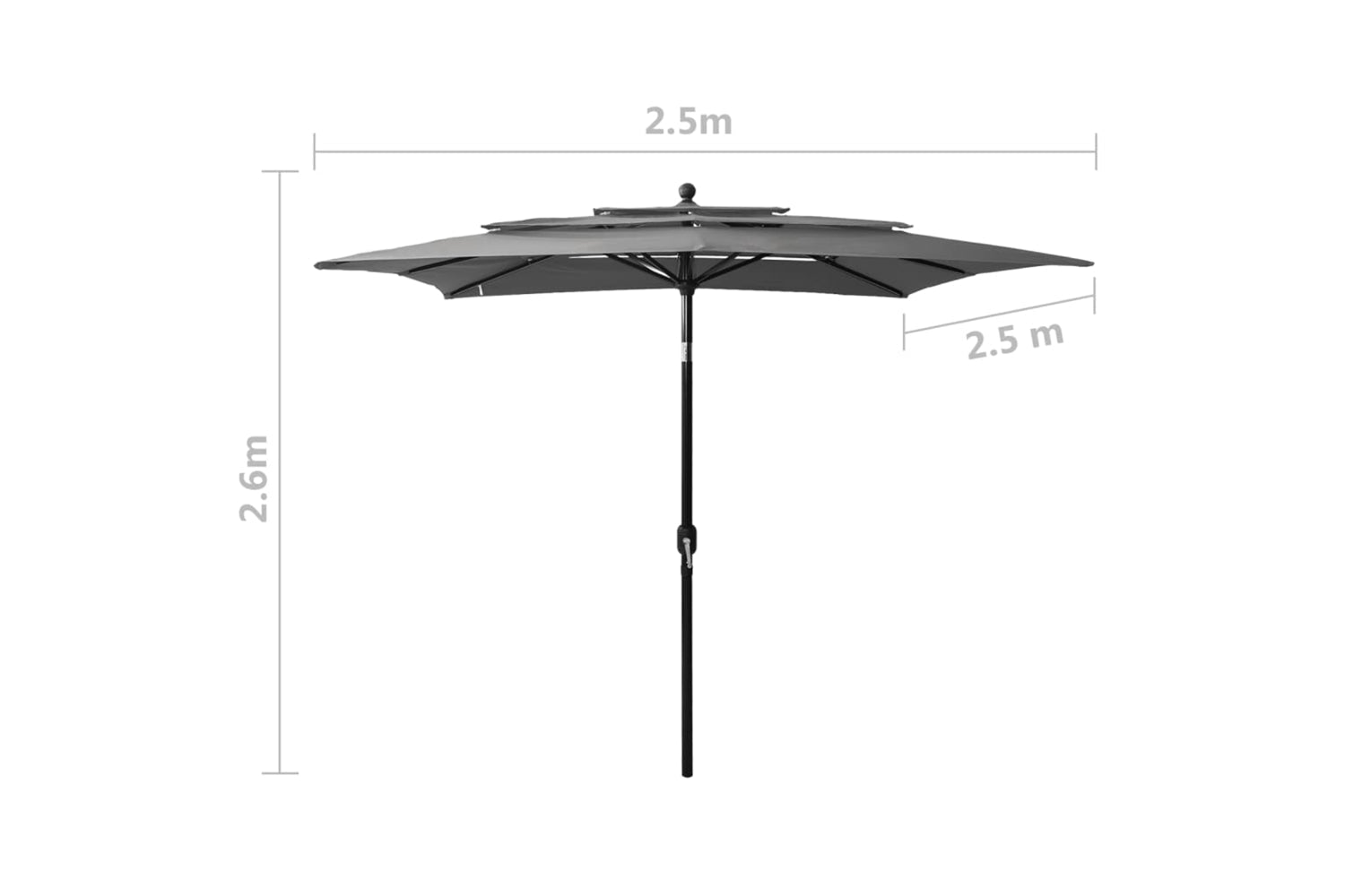 Vidaxl 313838 3-tier Parasol With Aluminium Pole Anthracite 2.5x2.5 M-8