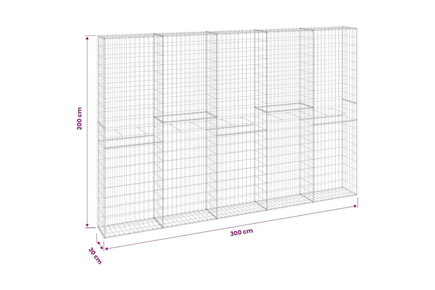Vidaxl 147823 Gabion Wall With Covers Galvanised Steel 300x30x200 Cm-6