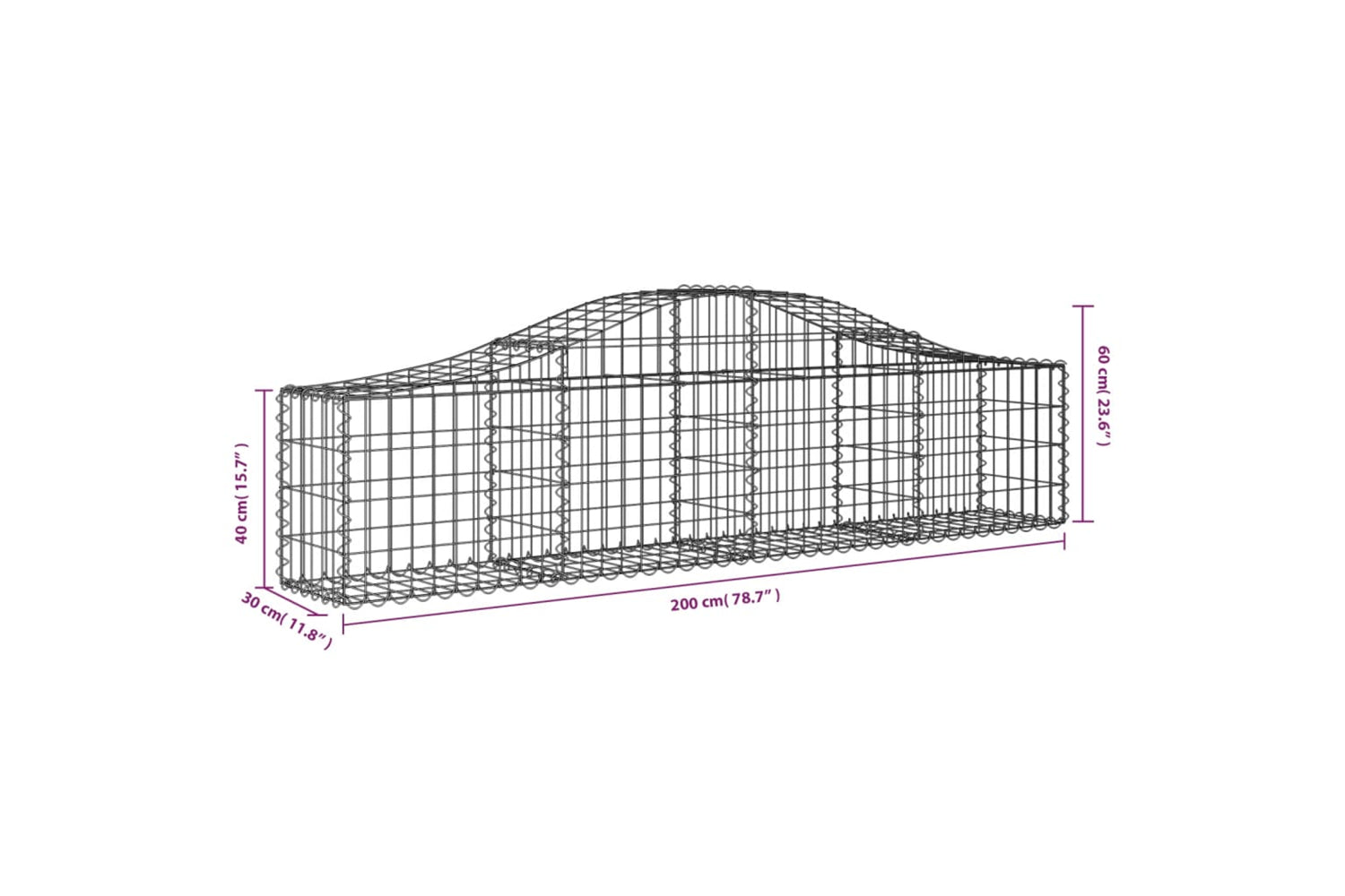 vidaXL 153382 Arched Gabion Basket 200x30x40/60cm Galvanised Iron-4