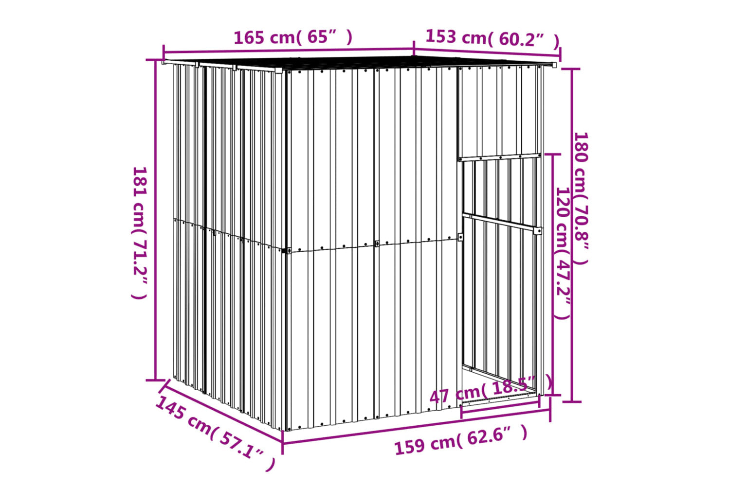 vidaXL 172363 Dog House With Roof Anthracite 165x153x181cm Galvanised Steel-4