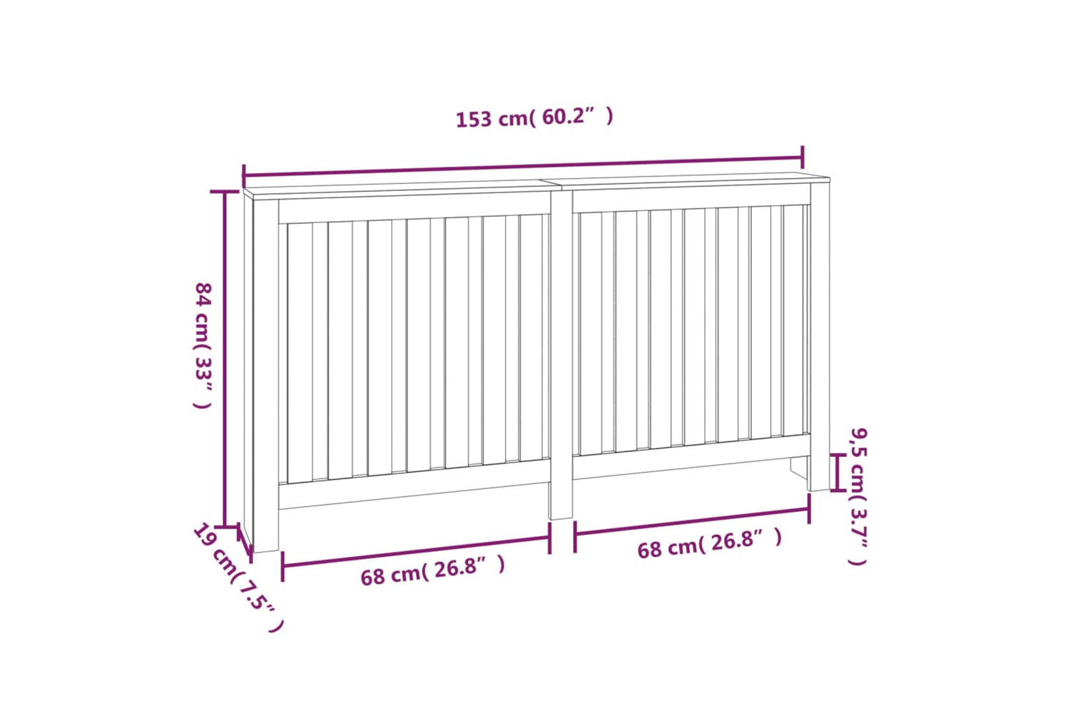 vidaXL 822577 Radiator Cover White 153x19x84cm Solid Wood Pine-7