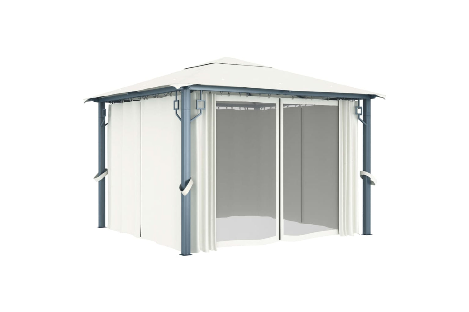 Vidaxl 3070332 Gazebo With Curtain&led String Lights 3x3 M Cream Aluminium-4