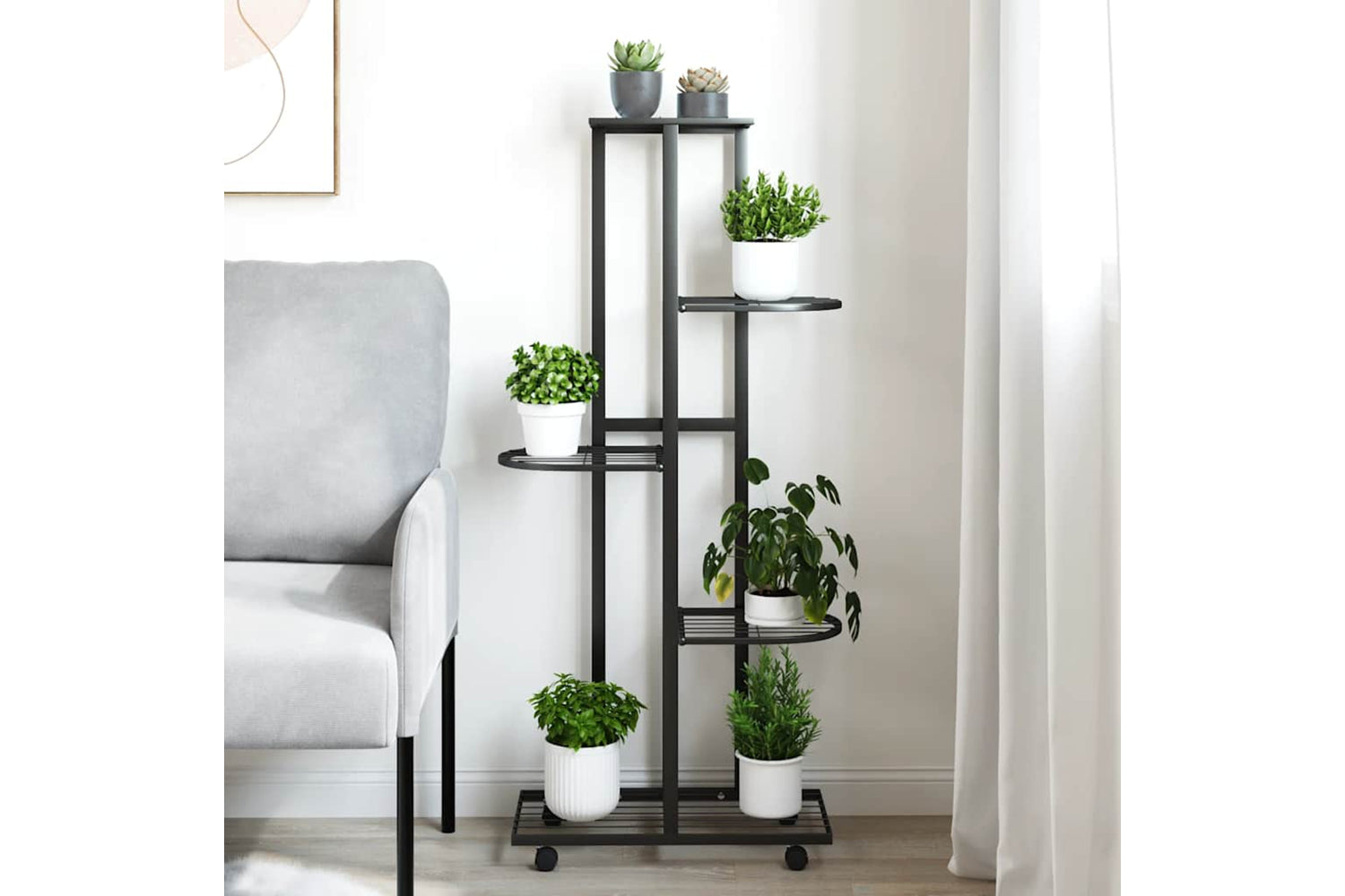 vidaXL 343117 5-floor Flower Stand With Wheels 44x23x100cm Black Iron-2