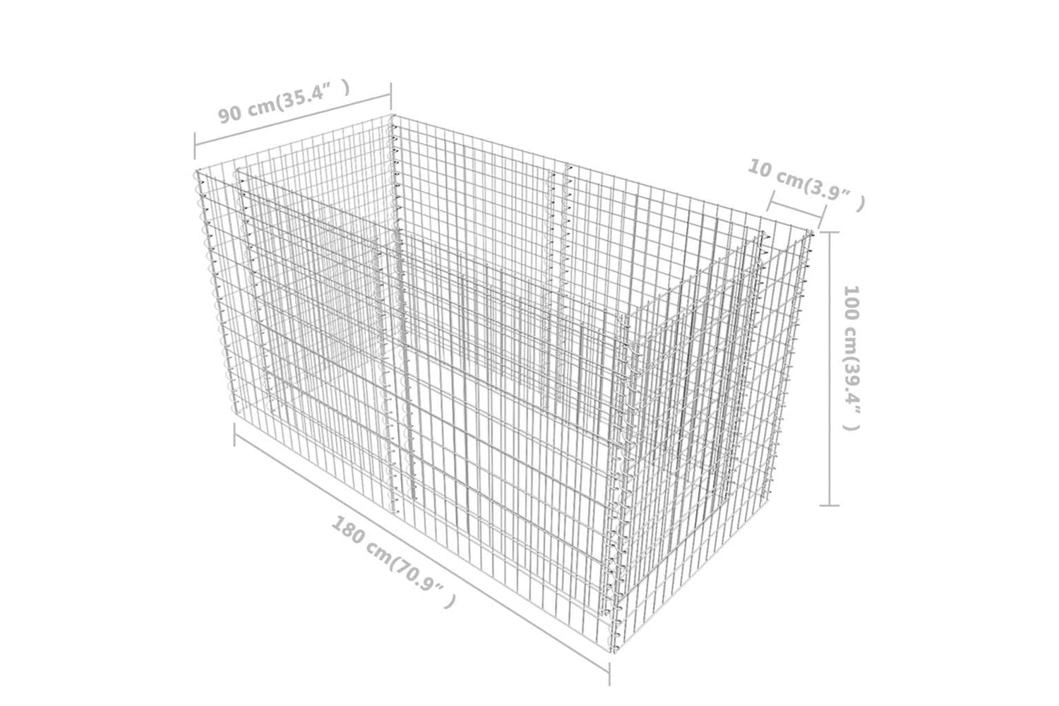 vidaXL 142366 Gabion Raised Bed Steel 180x90x100cm Silver-6